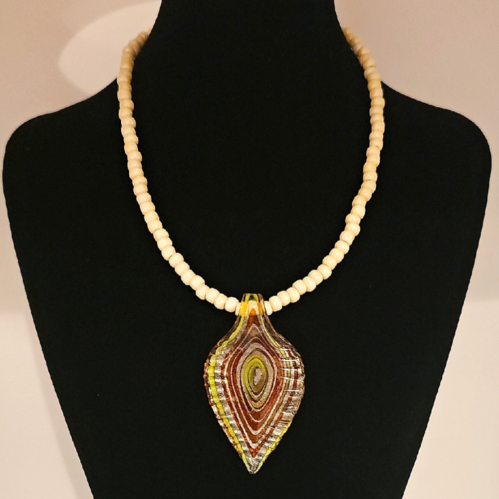 Murano Style Pendant Glass Beaded Necklace